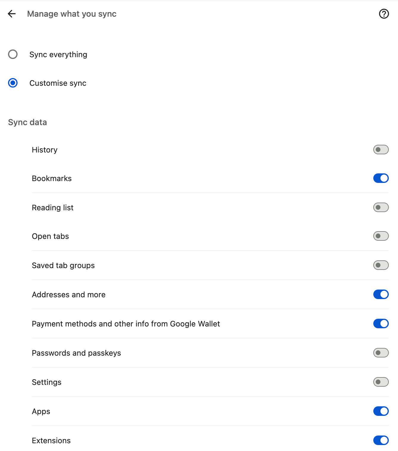 Sync Settings